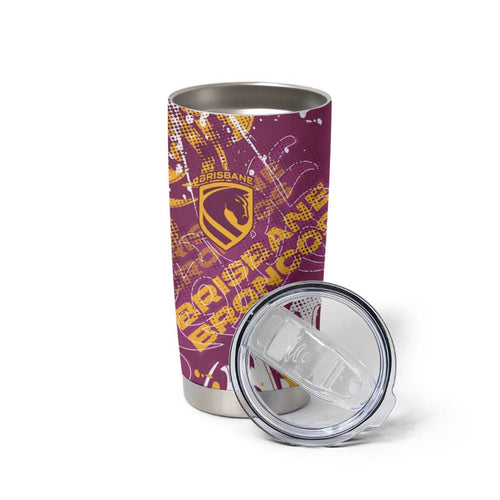Personalized Brisbane Broncos Rugby Tumbler Cup Urban Street Graffiti Style - Distressed Splatter Elements