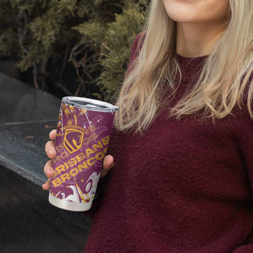 Personalized Brisbane Broncos Rugby Tumbler Cup Urban Street Graffiti Style - Distressed Splatter Elements