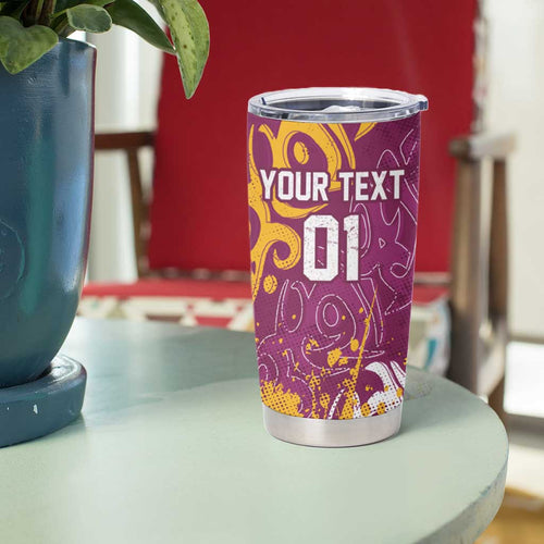 Personalized Brisbane Broncos Rugby Tumbler Cup Urban Street Graffiti Style - Distressed Splatter Elements