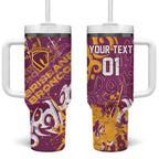 Personalized Brisbane Broncos Rugby Tumbler With Handle Urban Street Graffiti Style - Distressed Splatter Elements