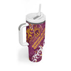 Personalized Brisbane Broncos Rugby Tumbler With Handle Urban Street Graffiti Style - Distressed Splatter Elements