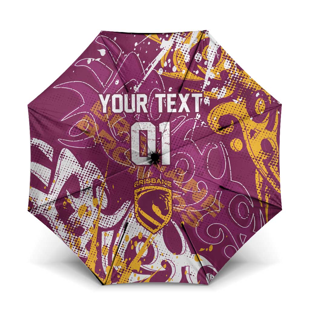 Personalized Brisbane Broncos Rugby Umbrella Urban Street Graffiti Style - Distressed Splatter Elements