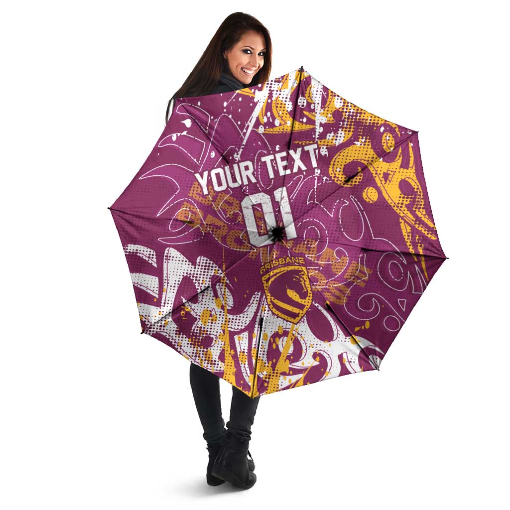 Personalized Brisbane Broncos Rugby Umbrella Urban Street Graffiti Style - Distressed Splatter Elements