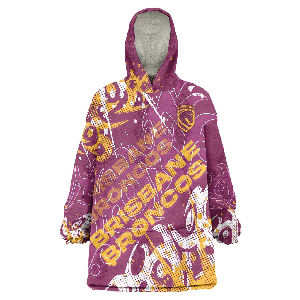 Personalized Brisbane Broncos Rugby Wearable Blanket Hoodie Urban Street Graffiti Style - Distressed Splatter Elements