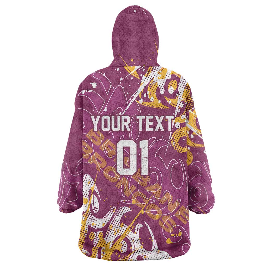 Personalized Brisbane Broncos Rugby Wearable Blanket Hoodie Urban Street Graffiti Style - Distressed Splatter Elements