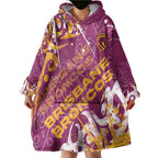 Personalized Brisbane Broncos Rugby Wearable Blanket Hoodie Urban Street Graffiti Style - Distressed Splatter Elements