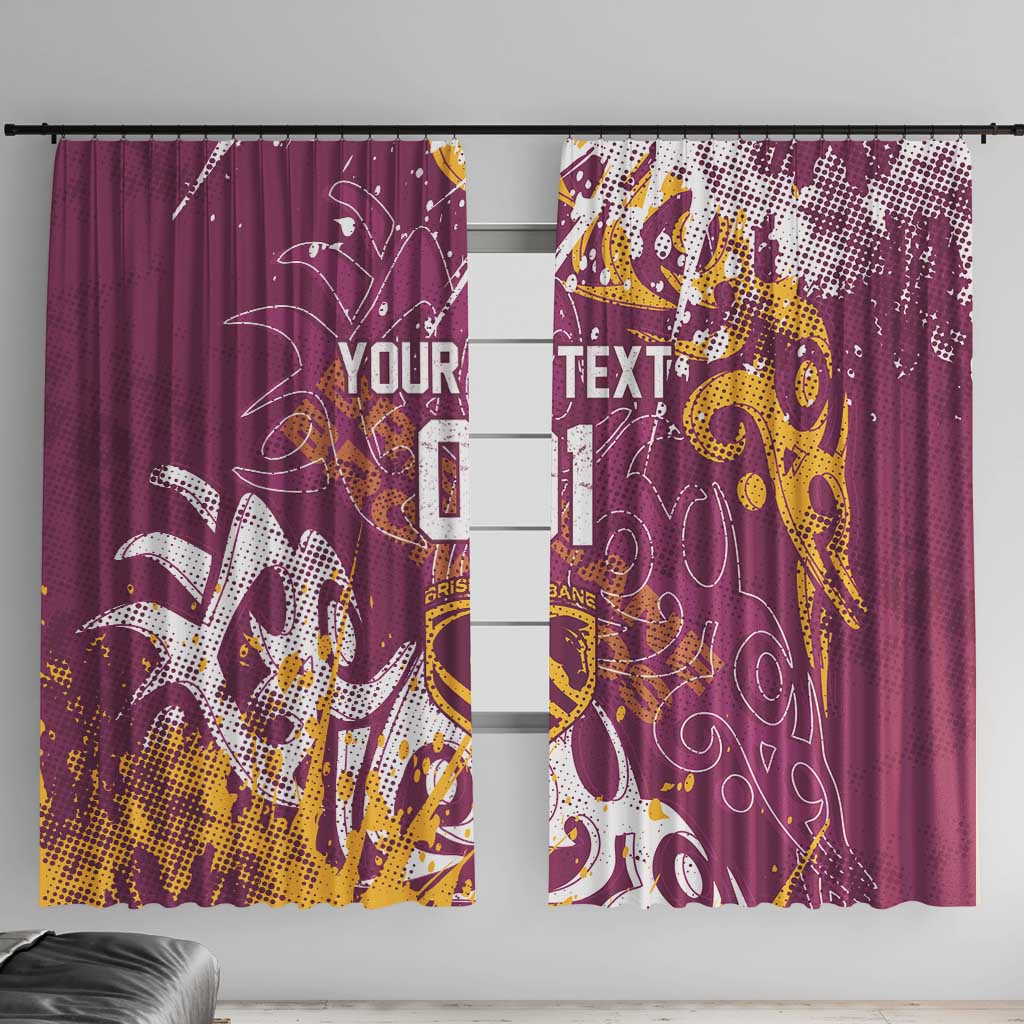 Personalized Brisbane Broncos Rugby Window Curtain Urban Street Graffiti Style - Distressed Splatter Elements