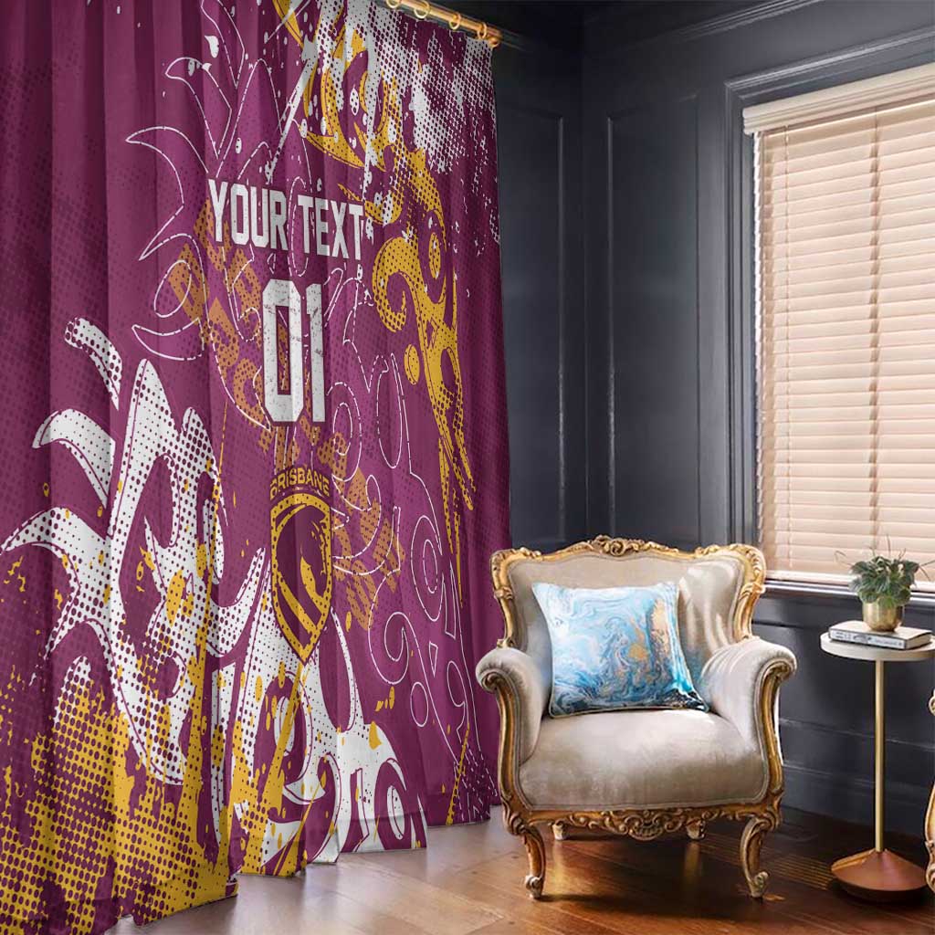 Personalized Brisbane Broncos Rugby Window Curtain Urban Street Graffiti Style - Distressed Splatter Elements