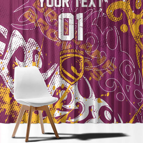 Personalized Brisbane Broncos Rugby Window Curtain Urban Street Graffiti Style - Distressed Splatter Elements