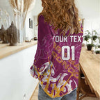 Personalized Brisbane Broncos Rugby Women Casual Shirt Urban Street Graffiti Style - Distressed Splatter Elements