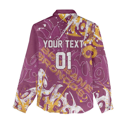 Personalized Brisbane Broncos Rugby Women Casual Shirt Urban Street Graffiti Style - Distressed Splatter Elements