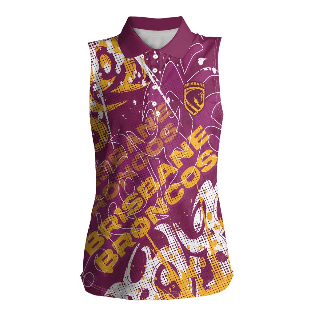Personalized Brisbane Broncos Rugby Women Sleeveless Polo Shirt Urban Street Graffiti Style - Distressed Splatter Elements