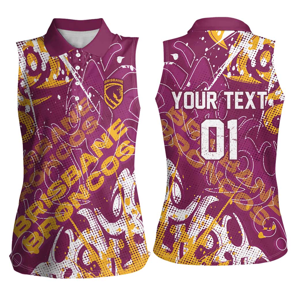 Personalized Brisbane Broncos Rugby Women Sleeveless Polo Shirt Urban Street Graffiti Style - Distressed Splatter Elements