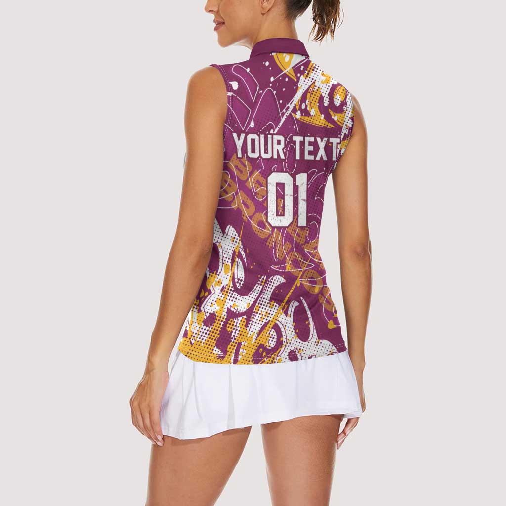 Personalized Brisbane Broncos Rugby Women Sleeveless Polo Shirt Urban Street Graffiti Style - Distressed Splatter Elements
