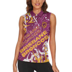 Personalized Brisbane Broncos Rugby Women Sleeveless Polo Shirt Urban Street Graffiti Style - Distressed Splatter Elements