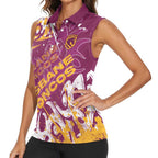 Personalized Brisbane Broncos Rugby Women Sleeveless Polo Shirt Urban Street Graffiti Style - Distressed Splatter Elements