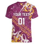 Personalized Brisbane Broncos Rugby Women V-Neck T-Shirt Urban Street Graffiti Style - Distressed Splatter Elements