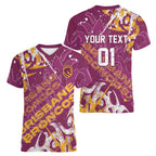 Personalized Brisbane Broncos Rugby Women V-Neck T-Shirt Urban Street Graffiti Style - Distressed Splatter Elements