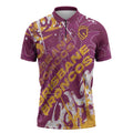 Personalized Brisbane Broncos Rugby Zipper Polo Shirt Urban Street Graffiti Style - Distressed Splatter Elements