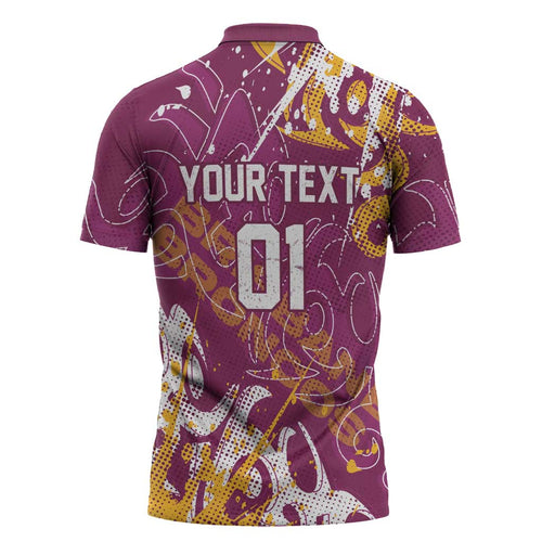 Personalized Brisbane Broncos Rugby Zipper Polo Shirt Urban Street Graffiti Style - Distressed Splatter Elements