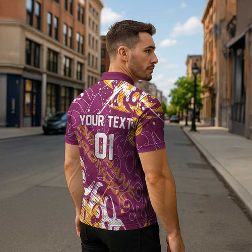 Personalized Brisbane Broncos Rugby Zipper Polo Shirt Urban Street Graffiti Style - Distressed Splatter Elements