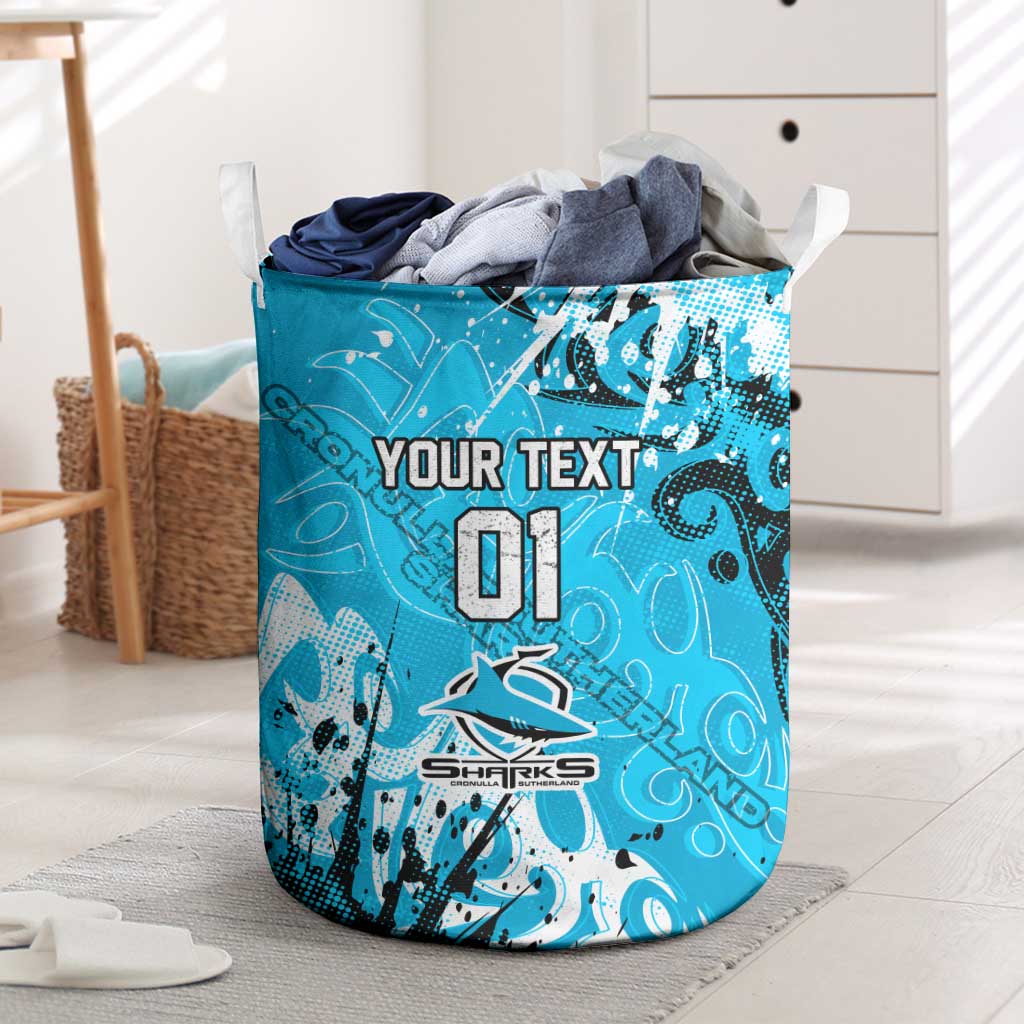 Personalized Cronulla-Sutherland Sharks Rugby Laundry Basket Urban Street Graffiti Style - Distressed Splatter Elements