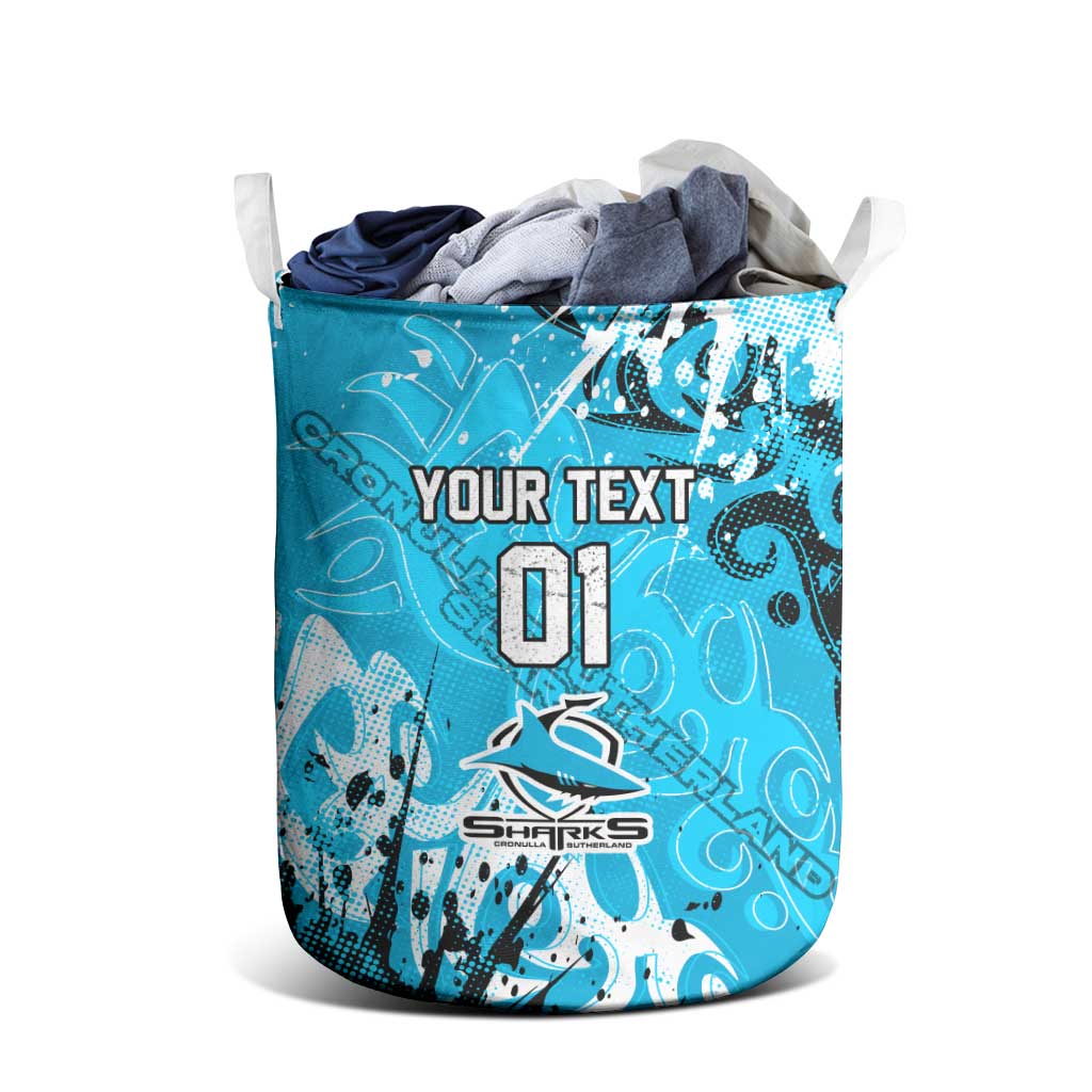 Personalized Cronulla-Sutherland Sharks Rugby Laundry Basket Urban Street Graffiti Style - Distressed Splatter Elements