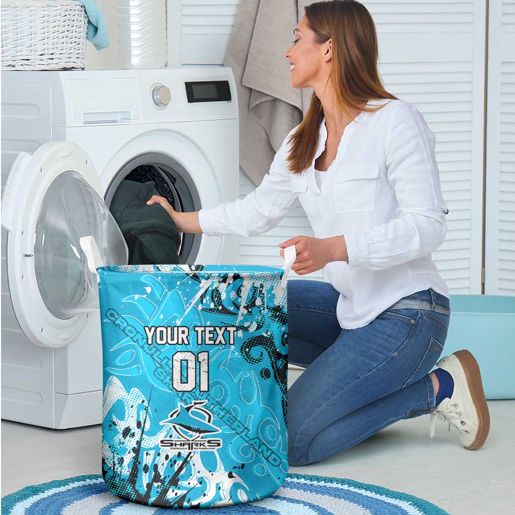 Personalized Cronulla-Sutherland Sharks Rugby Laundry Basket Urban Street Graffiti Style - Distressed Splatter Elements