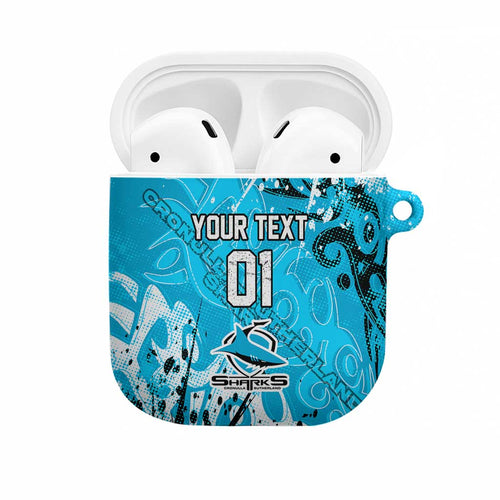 Personalized Cronulla-Sutherland Sharks Rugby AirPods Case Urban Street Graffiti Style - Distressed Splatter Elements