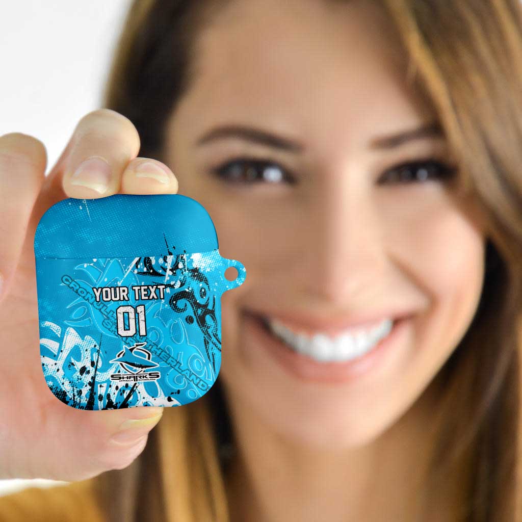 Personalized Cronulla-Sutherland Sharks Rugby AirPods Case Urban Street Graffiti Style - Distressed Splatter Elements
