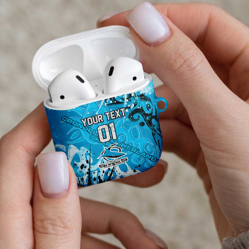 Personalized Cronulla-Sutherland Sharks Rugby AirPods Case Urban Street Graffiti Style - Distressed Splatter Elements