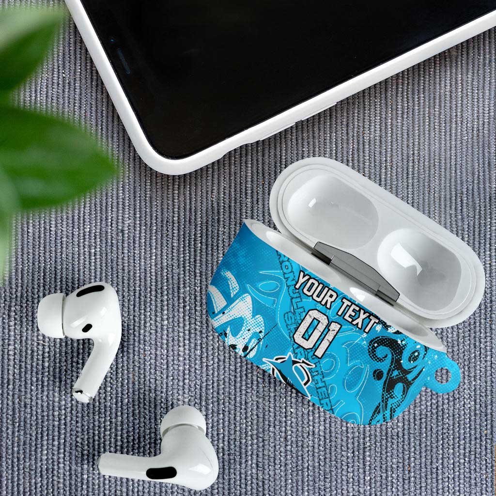Personalized Cronulla-Sutherland Sharks Rugby AirPods Case Urban Street Graffiti Style - Distressed Splatter Elements