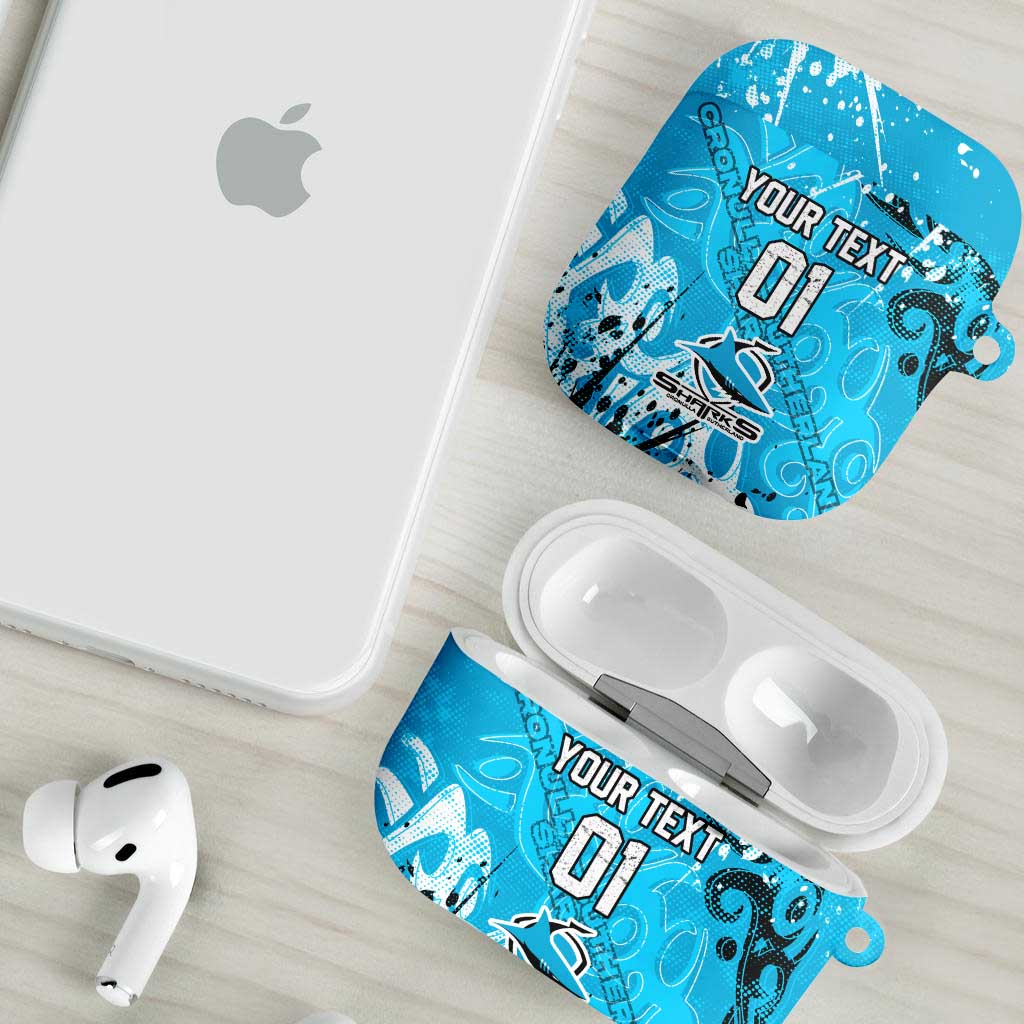Personalized Cronulla-Sutherland Sharks Rugby AirPods Case Urban Street Graffiti Style - Distressed Splatter Elements