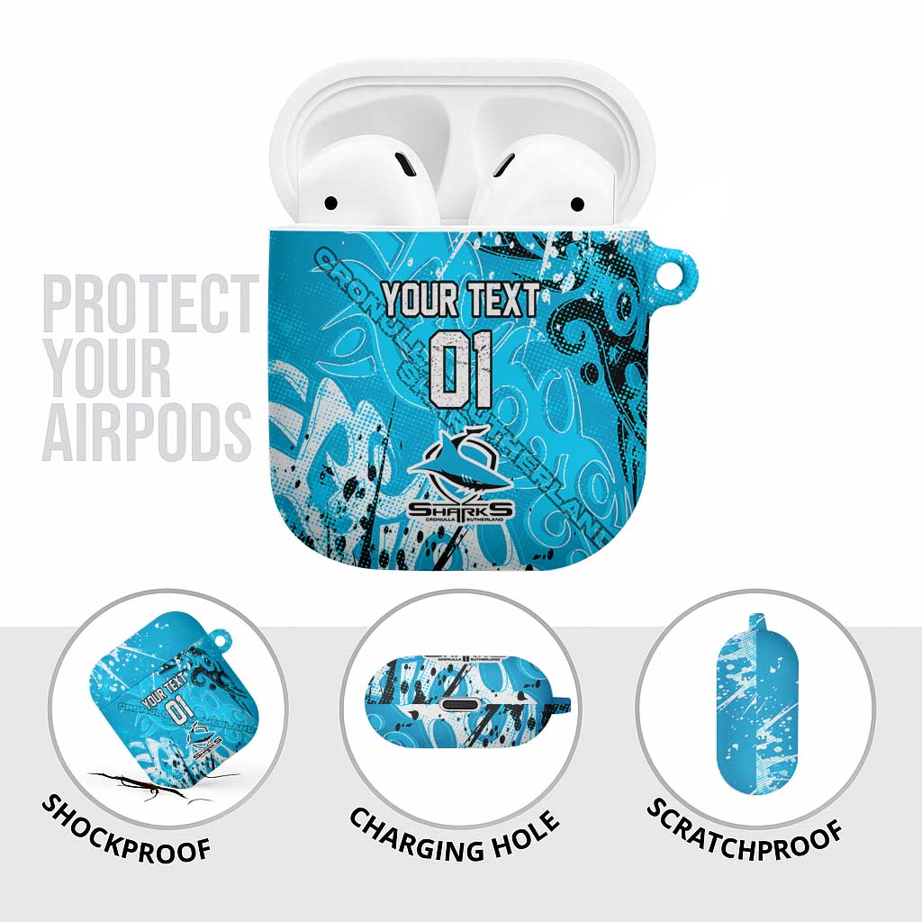 Personalized Cronulla-Sutherland Sharks Rugby AirPods Case Urban Street Graffiti Style - Distressed Splatter Elements