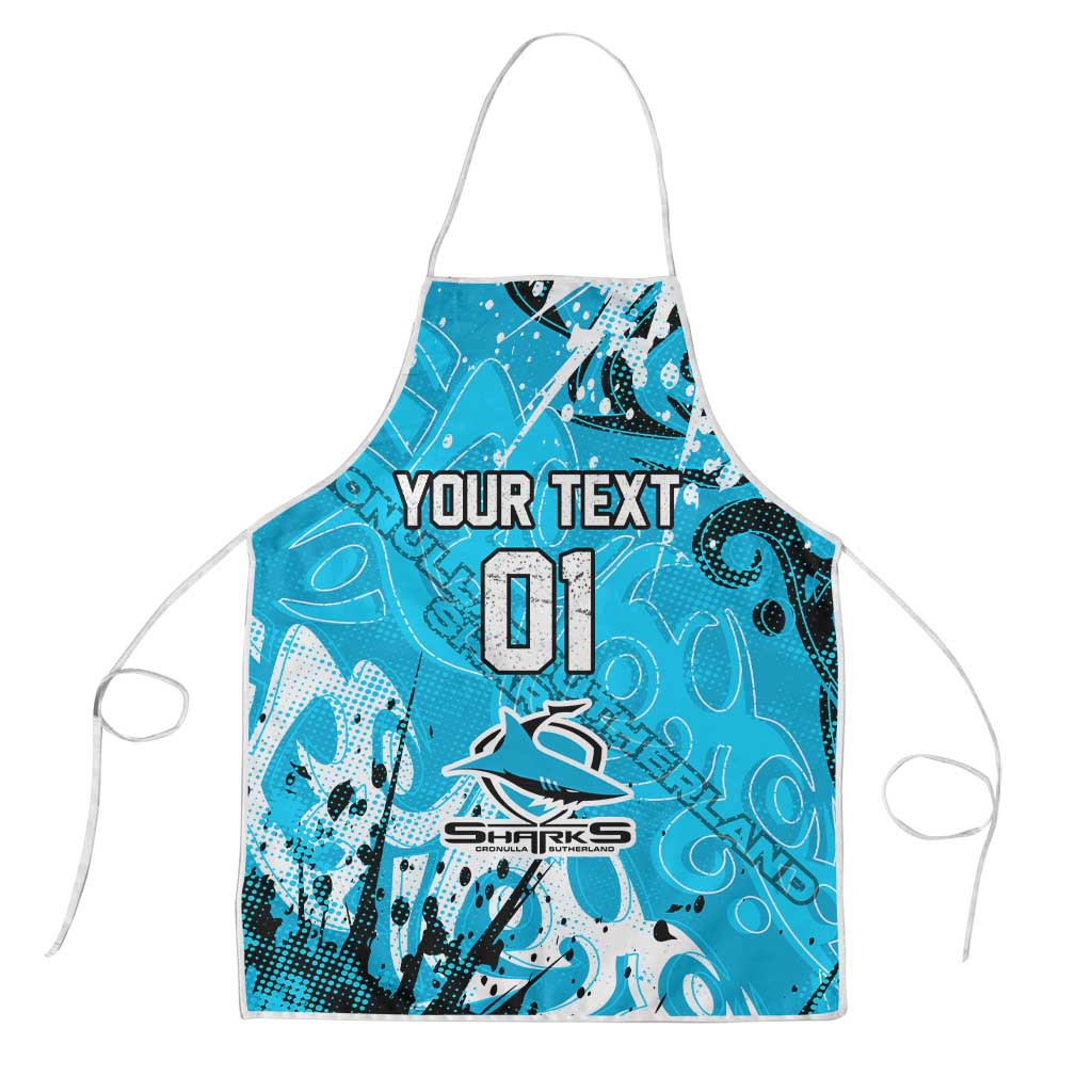 Personalized Cronulla-Sutherland Sharks Rugby Apron Urban Street Graffiti Style - Distressed Splatter Elements