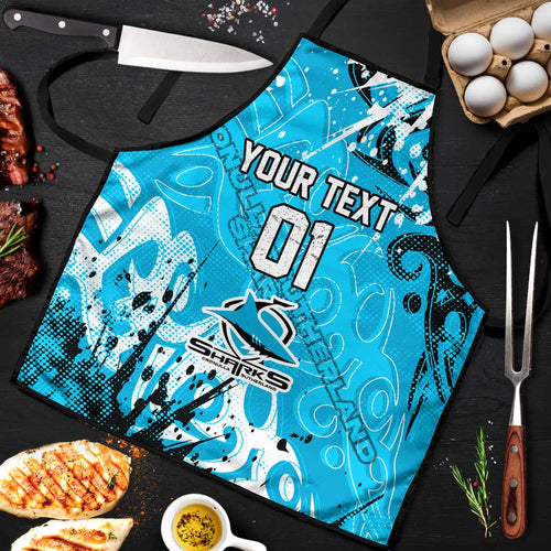 Personalized Cronulla-Sutherland Sharks Rugby Apron Urban Street Graffiti Style - Distressed Splatter Elements