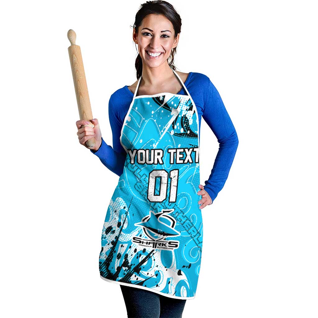 Personalized Cronulla-Sutherland Sharks Rugby Apron Urban Street Graffiti Style - Distressed Splatter Elements