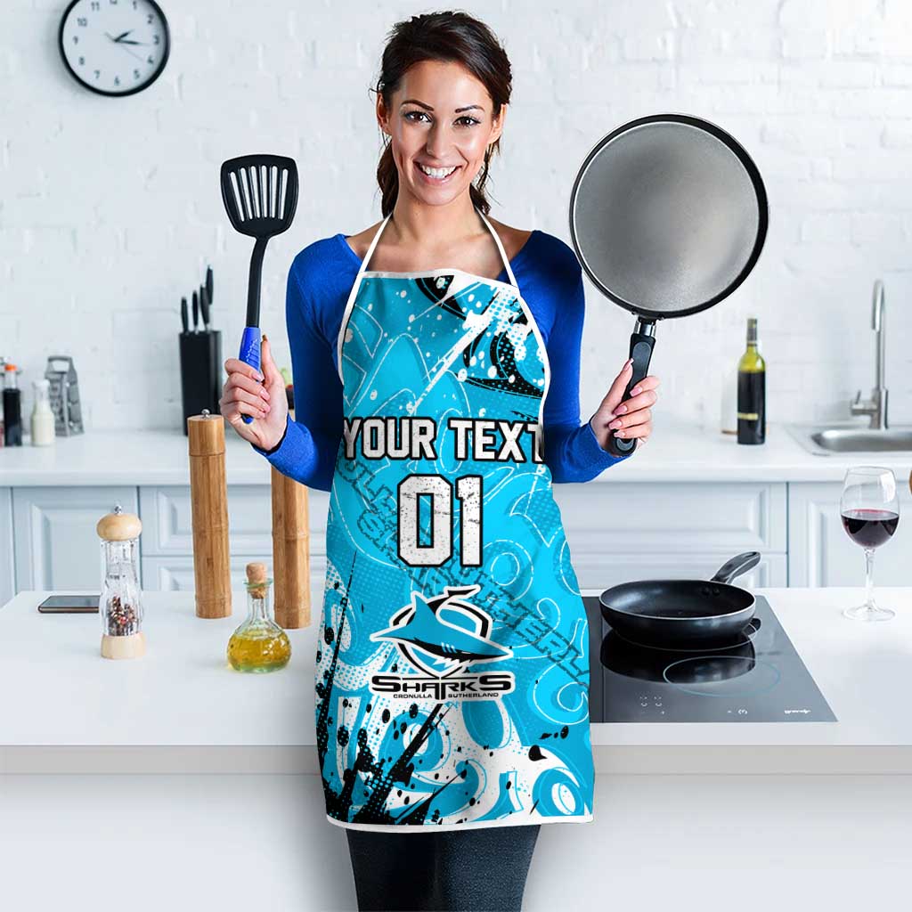 Personalized Cronulla-Sutherland Sharks Rugby Apron Urban Street Graffiti Style - Distressed Splatter Elements