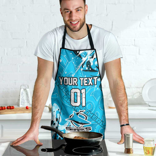 Personalized Cronulla-Sutherland Sharks Rugby Apron Urban Street Graffiti Style - Distressed Splatter Elements