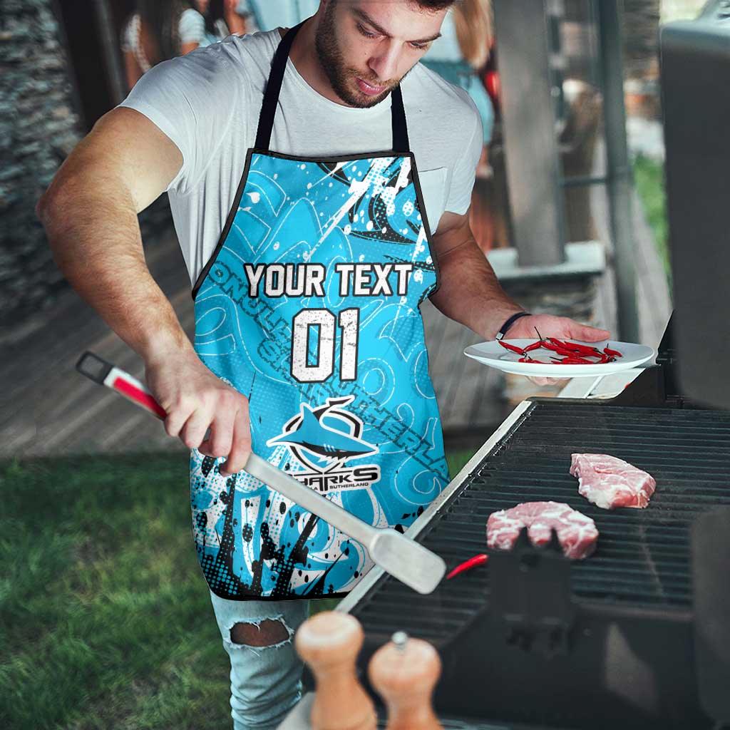 Personalized Cronulla-Sutherland Sharks Rugby Apron Urban Street Graffiti Style - Distressed Splatter Elements