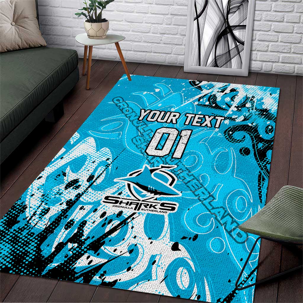 Personalized Cronulla-Sutherland Sharks Rugby Area Rug Urban Street Graffiti Style - Distressed Splatter Elements