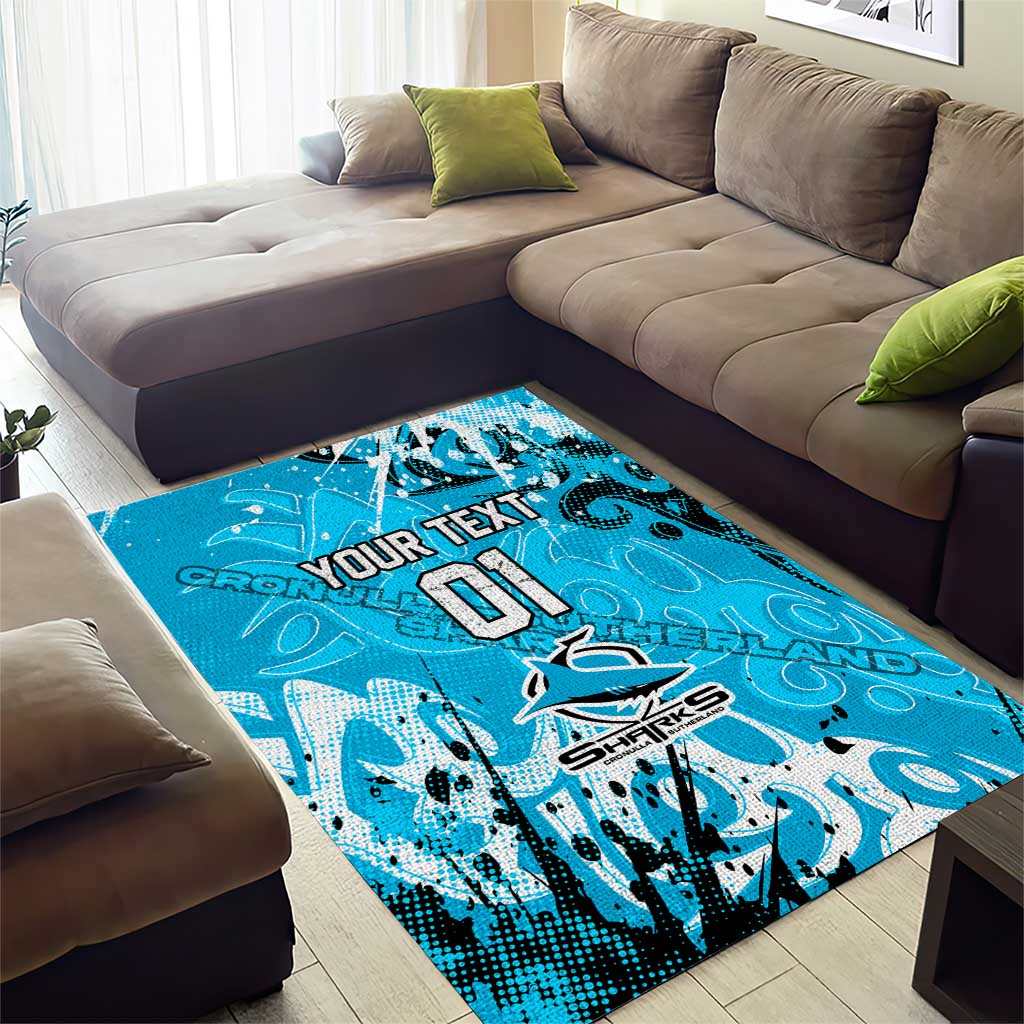 Personalized Cronulla-Sutherland Sharks Rugby Area Rug Urban Street Graffiti Style - Distressed Splatter Elements