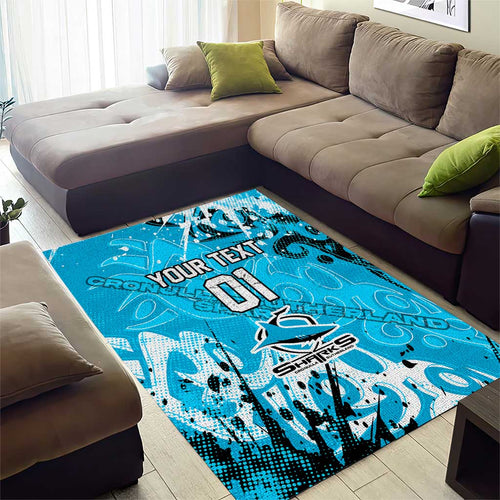 Personalized Cronulla-Sutherland Sharks Rugby Area Rug Urban Street Graffiti Style - Distressed Splatter Elements