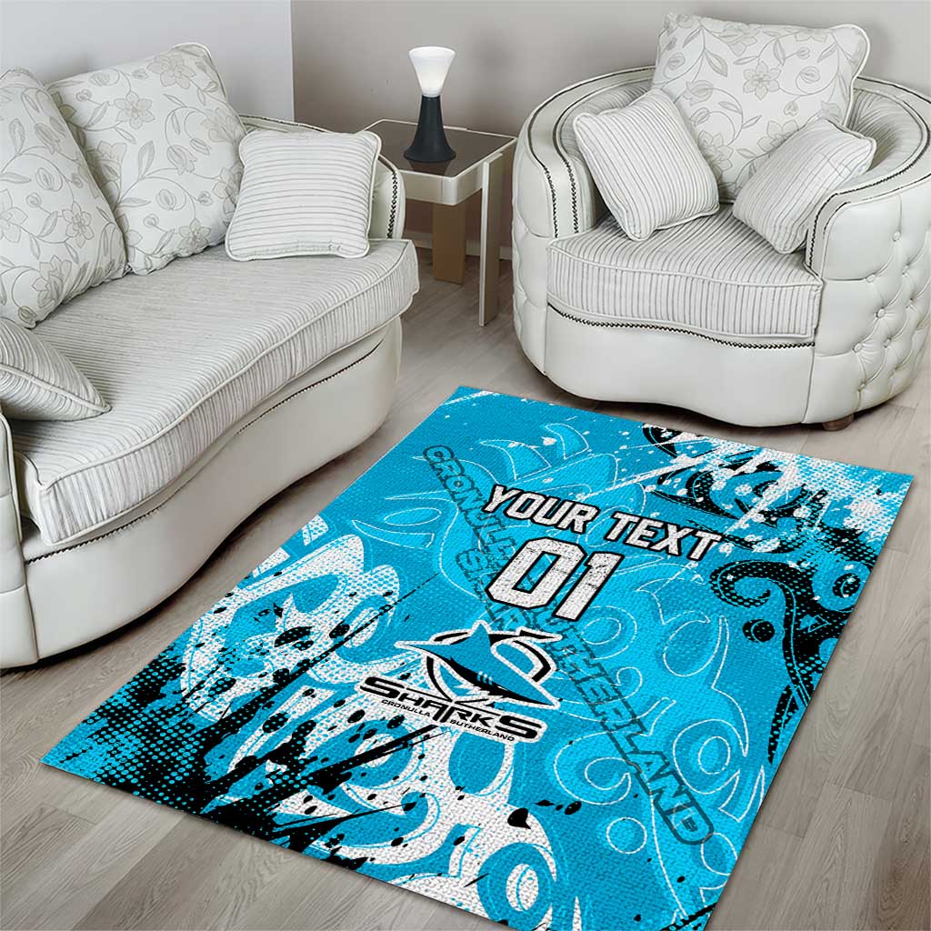 Personalized Cronulla-Sutherland Sharks Rugby Area Rug Urban Street Graffiti Style - Distressed Splatter Elements