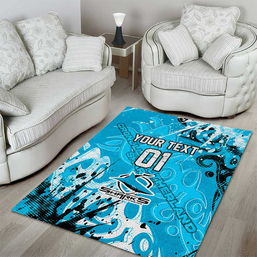Personalized Cronulla-Sutherland Sharks Rugby Area Rug Urban Street Graffiti Style - Distressed Splatter Elements