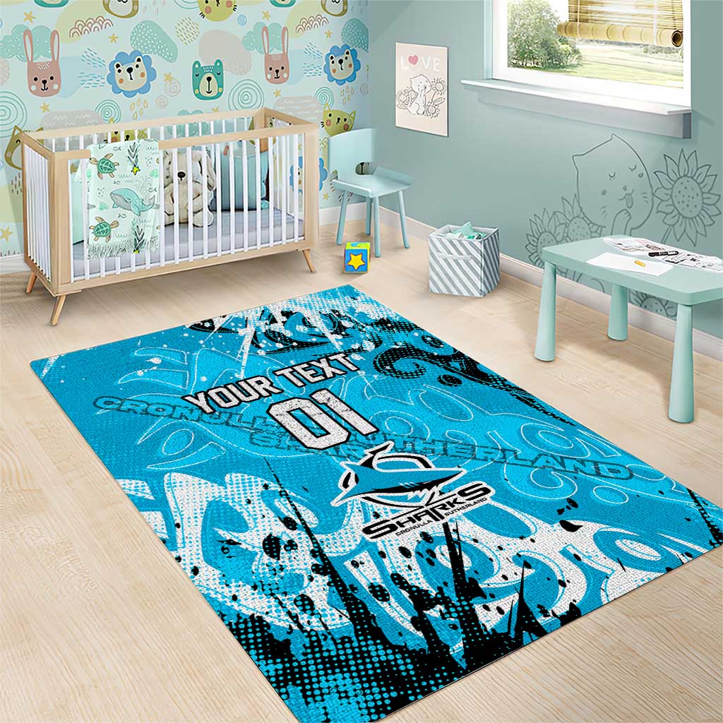 Personalized Cronulla-Sutherland Sharks Rugby Area Rug Urban Street Graffiti Style - Distressed Splatter Elements