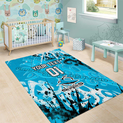 Personalized Cronulla-Sutherland Sharks Rugby Area Rug Urban Street Graffiti Style - Distressed Splatter Elements