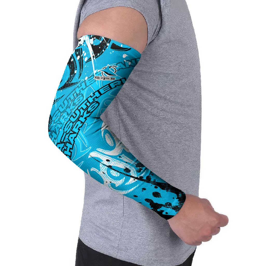 Personalized Cronulla-Sutherland Sharks Rugby Arm Sleeves Urban Street Graffiti Style - Distressed Splatter Elements