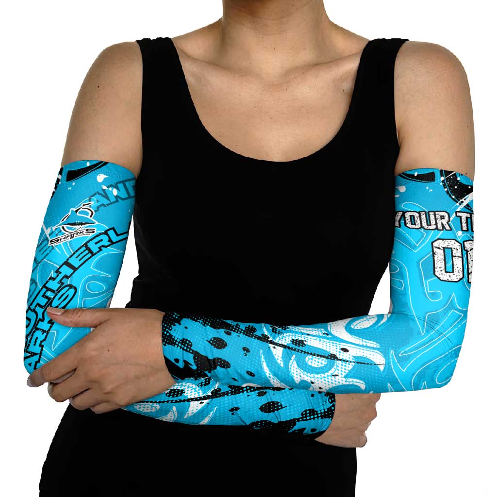 Personalized Cronulla-Sutherland Sharks Rugby Arm Sleeves Urban Street Graffiti Style - Distressed Splatter Elements