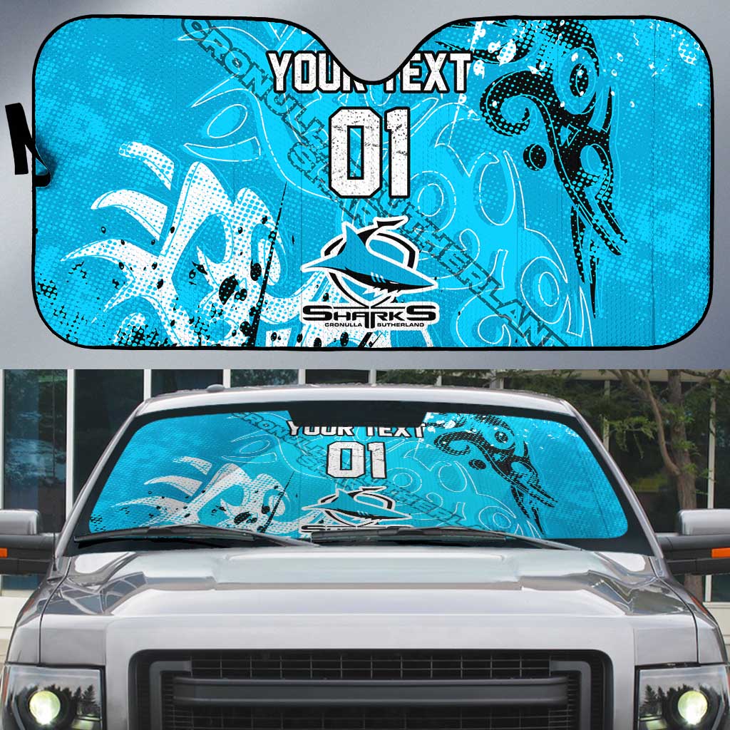 Personalized Cronulla-Sutherland Sharks Rugby Auto Sun Shade Urban Street Graffiti Style - Distressed Splatter Elements